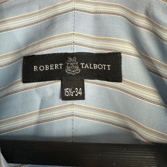 Robert Talbott Shirt Mens Large 15.5 Blue Cotton Stripe Button Up Pocket - Picture 5 of 8